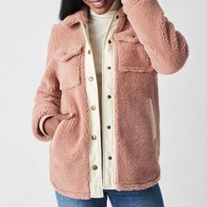 Faherty Eldridge Sherpa Dusty Rose and Cream Teddy Jacket, Size XLG